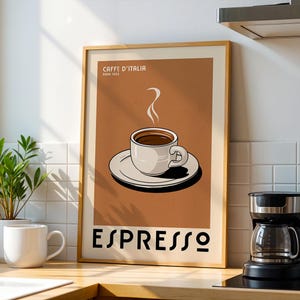 Espresso Coffee Poster, Italian Coffee Bar Art Print, Modern Kitchen Wall Art | Vintage Coffee Poster | Coffee Gift for Coffee Lover