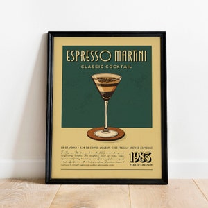 Espresso Martini Print, Espresso Martini Poster, Classic Cocktail Bar Wall Art, Bar Cart Art Prints, Retro Cocktail Print, Bar Accessories