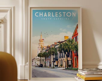 Charleston SC Wandkunst, Charleston Druck, Charleston Reiseplakat | Vintage Reise Poster | Charleston Geschenke für South Carolina Dekor