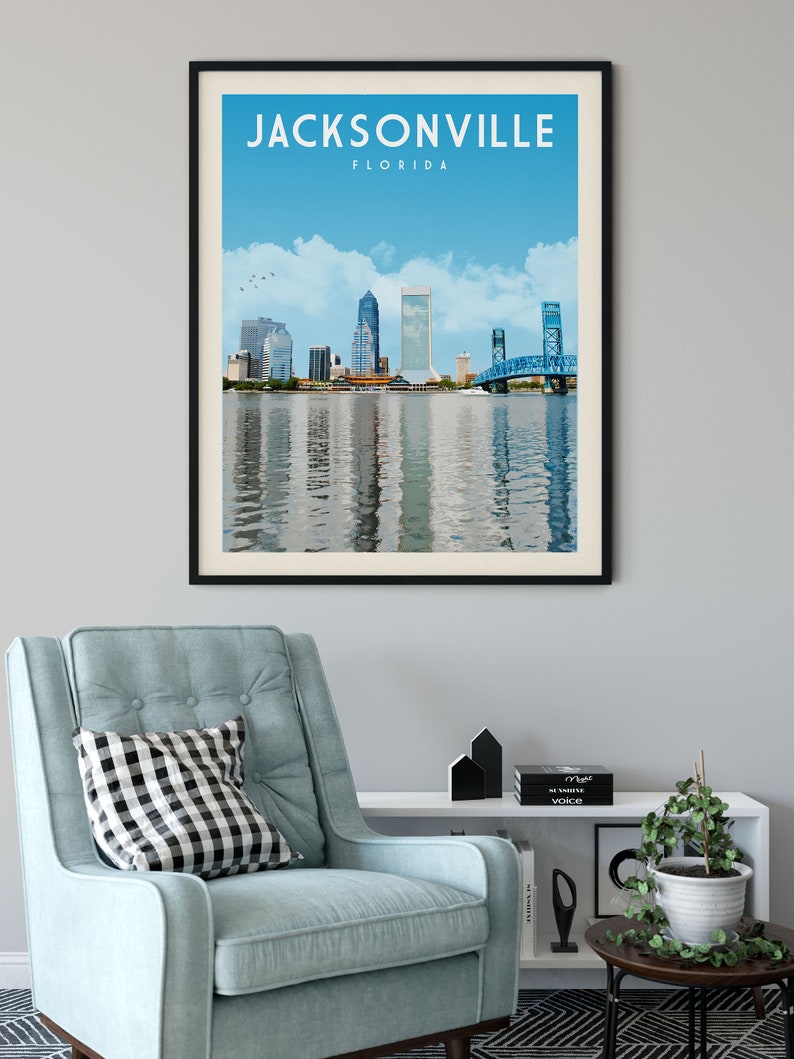 Jacksonville Florida Skyline Poster Print Jacksonville Etsy