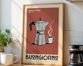 Italian Espresso Maker Coffee Poster, Coffee Bar Art Print, Kitchen Wall Art | Vintage Coffee Poster | Kitchen Art Print for Coffee Lover