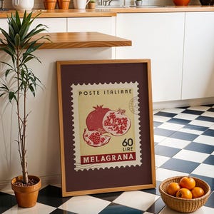 Pomegranate Poster, Pomegranate Fruit Market Print | Italian Food Art | Fruit Wall Art, Pomegranate Ingredients Poster, Retro Kitchen Print