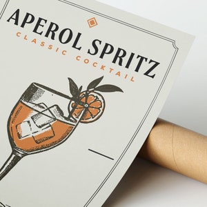Aperol Spritz Print, Aperol Spritz Poster | Bar Cart Prints | Vintage Cocktail Poster Wall Art for Home Bar Cart image 3