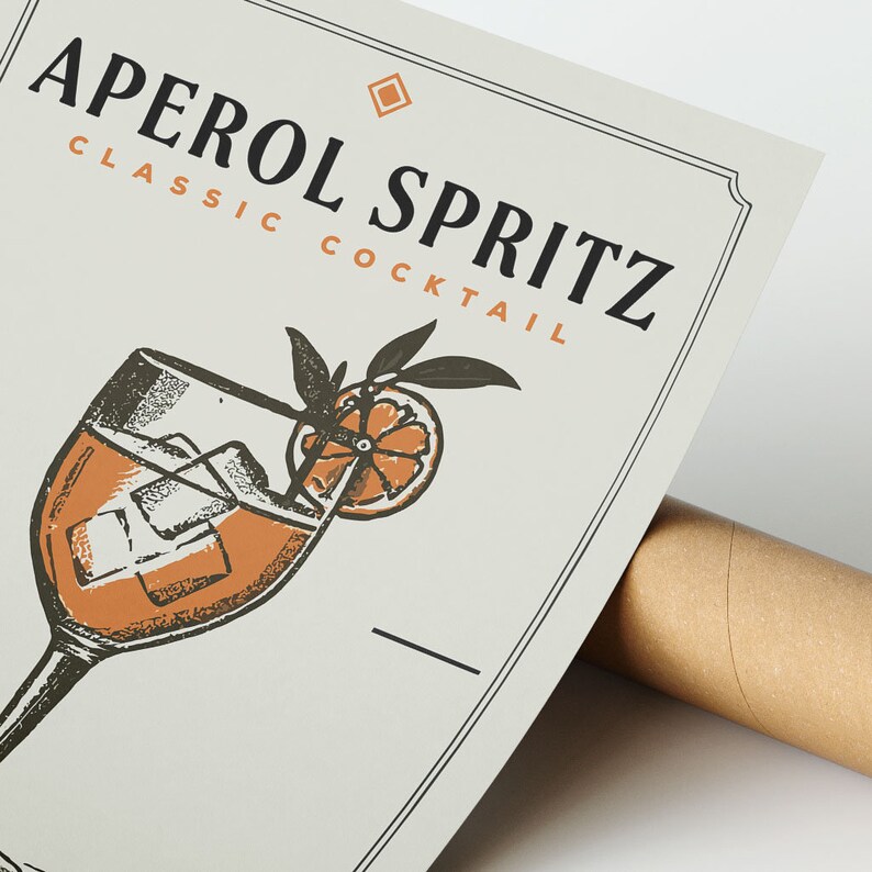 Aperol Spritz Print, Aperol Spritz Poster | Bar Cart Prints | Vintage Cocktail Poster Wall Art for Home Bar Cart image 3