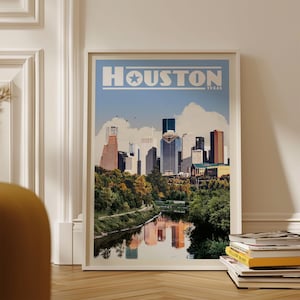 Houston Wall Art, Houston Skyline, Texas Poster, Texas Wall Art, Houston Poster, Houston Gift, Vintage East Texas Poster, Houston Map
