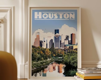 Kunst aan de muur Houston, skyline van Houston, poster Texas, kunst aan de muur Texas, poster Houston, Houston cadeau, vintage poster Oost-Texas, kaart Houston