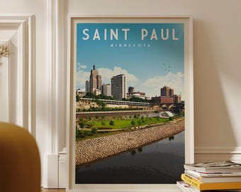St. Paul Poster, St. Paul Framed Print, St. Paul Wall Art, Saint Paul Minnesota Decor, Minnesota Travel Poster Gift, Minnesota Map