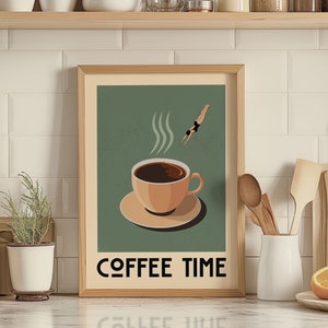 Póster de café retro, hora del café, impresión artística de cafetería, arte de pared de cocina moderna / póster de café vintage / impresión artística de cocina para amantes del café