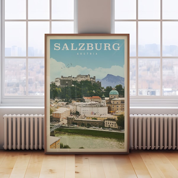 Salzburg Travel Poster, Vintage Salzburg Austria Wall Art, Retro Salzburg Wall Decor, Salzburg Austria Souvenir Gift