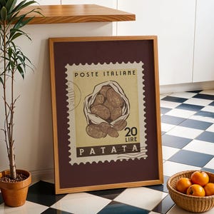 Vintage potatisposter, italiensk matkonsttryck | Retro kökstryck | Retro stämpelposter, trendig kökskonst, matpresentidéer