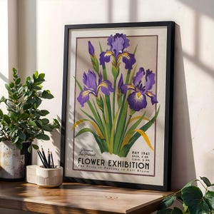Impresión de iris en el mercado de flores, arte floral retro de Florencia, Italia / Impresión del mercado de flores / Póster botánico retro italiano, impresión floral de Italia