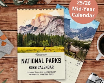 2025 - 2026 National Parks Calendar, US National Park Calendar | Mid Year Calendar | Vintage National Park Gift, Academic Calendar