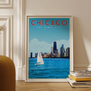 Chicago Wandkunst, Chicago Kunstdruck, Chicago Wand-Dekor, Chicago Reiseplakat gerahmt, Chicago Vintage, Chicago Skyline Karte, Chicago Geschenke