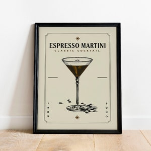 Espresso Martini Print, Espresso Martini Poster | Bar Cart Prints | Vintage Cocktail Poster Wall Art for Home Bar Cart Decor