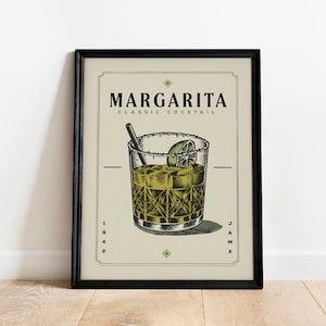 Margarita Cocktail Poster, Margarita Cocktail Poster | Barwagen Drucke | Vintage Cocktail Poster Wandkunst für Home Bar Warenkorb Dekor
