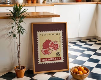 Pomegranate Poster, Pomegranate Fruit Market Print | Italian Food Art | Fruit Wall Art, Pomegranate Ingredients Poster, Retro Kitchen Print