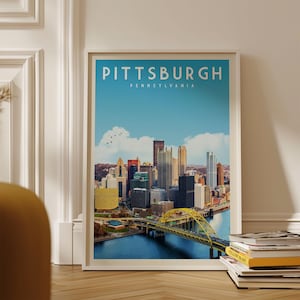 Pittsburgh Wall Art Print, Pittsburgh Retro Travel Poster, Pittsburgh Skyline Art, Pittsburgh Gift, Pennsylvania Vintage Home Decor