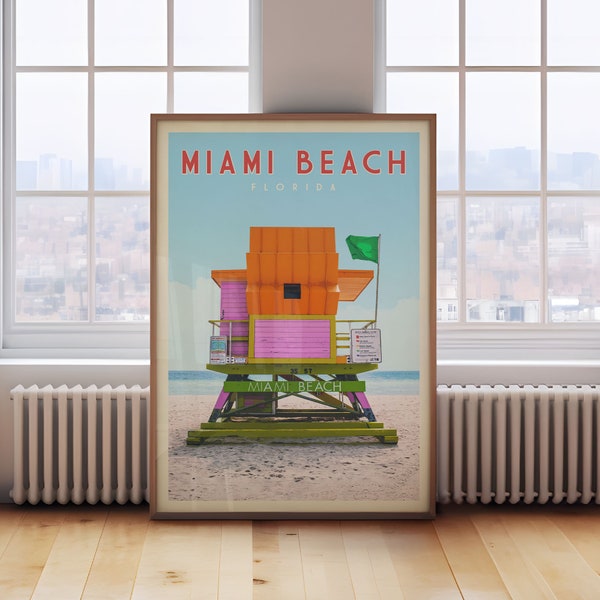 Miami Beach Poster, Miami Wall Art, Miami Poster, Vintage Miami, Florida Art Print, Miami Art Deco Lifeguard Tower, Retro Prints Miami Beach