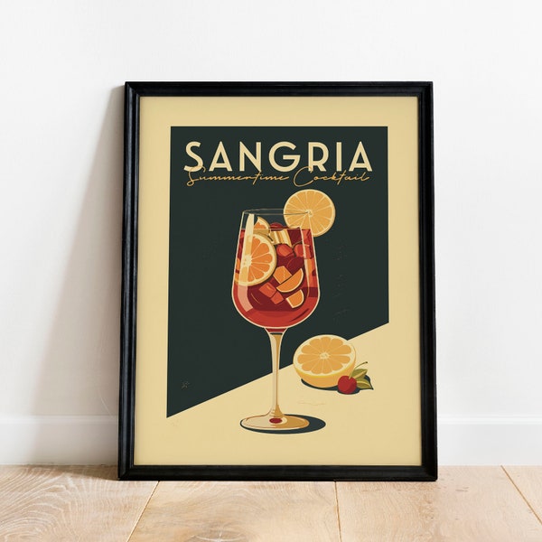 Sangria Print, Sangria Poster, Cocktail Bar Wall Art, Bar Cart Art Prints, Retro Cocktail Print, Bar Cart Accessories, Wine Print