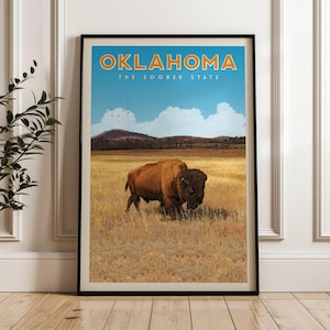 Oklahoma Travel Poster, Vintage Oklahoma Print, Oklahoma Sooner State Wall Art, Oklahoma State Park Map, Oklahoma City Decor, Oklahoma Gift