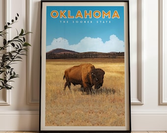 Oklahoma Travel Poster, Vintage Oklahoma Print, Oklahoma Sooner State Wall Art, Oklahoma State Park Map, Oklahoma City Decor, Oklahoma Gift