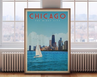 Chicago Wall Art, Chicago Art Print, Chicago Wall Decor, Chicago Travel Poster Framed, Chicago Vintage, Chicago Skyline Map, Chicago Gifts