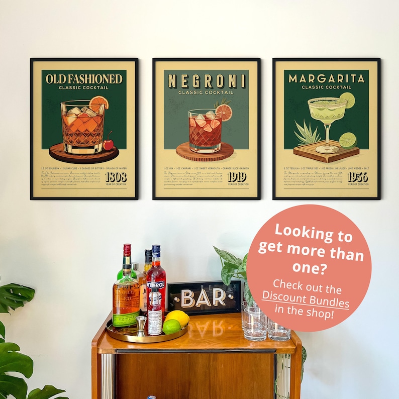 Negroni Cocktail Print, Negroni Cocktail Poster, Negroni Wall Art | Bar Cart Prints | Vintage Cocktail Wall Art for Home Bar Cart Decor image 5