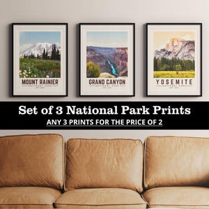 Set of Three National Park Prints, Set of Three National Park Posters | Vintage National Park Wall Art | Yosemite, Grand Canyon, Arches