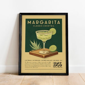 Margarita Cocktail Print, Margarita Cocktail Poster, Bar Wandkunst, Klassische Bar Warenkorb Kunstdrucke, Retro Cocktail Print, Bar Zubehör