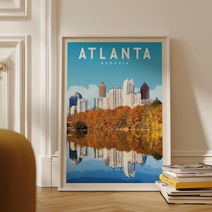 Atlanta Skyline Poster Print, Vintage Atlanta Georgia Wall Art Home Decor, Retro Georgia Travel Poster Print, City of Atlanta Print Gift