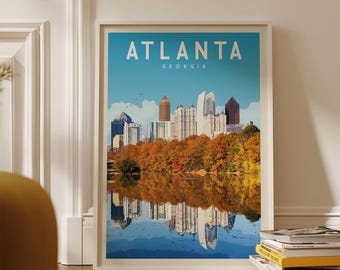 Atlanta Skyline Poster Druck, Vintage Atlanta Georgia Wand Kunst Wohnkultur, Retro Georgia Reise Poster Druck, Stadt Atlanta Druck Geschenk