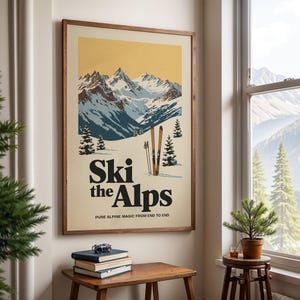 Póster de esquí de los Alpes, póster de esquí retro / póster de esquí vintage / decoración alpina para esquiadores