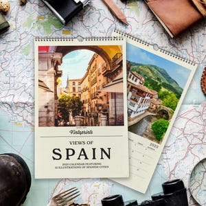 Calendario da parete 2025 Spagna, Calendario di viaggio spagnolo / Calendario da parete 2025 / Madrid, Barcellona, Siviglia, Granada, Regali spagnoli per viaggiatori