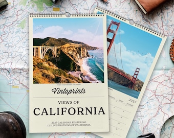 2027 California Wall Calendar, California Artwork Travel Calendar | 2027 Wall Calendar |  Vintage California Gifts for Traveler Lover