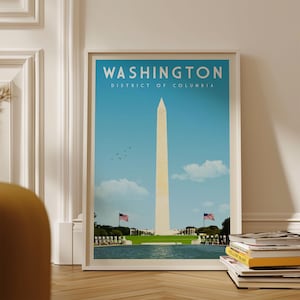 Washington DC Vintage Art Print, Washington DC Wall Art Decor, Retro Washington DC Poster Housewarming Gift, Washington Monument Skyline