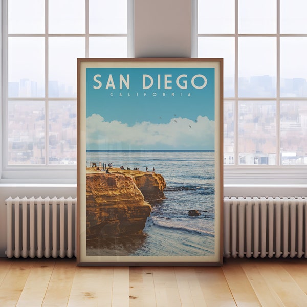 San Diego Poster Print, San Diego Southern California Wall Art, Vintage San Diego Travel Poster, Retro Surfboard Wall Art Home Decor Gift
