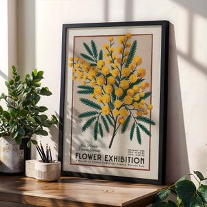 Stampa di mimose del mercato dei fiori, bella arte floreale retrò / stampa del mercato dei fiori / poster botanico boho vintage, arte floreale francese di metà secolo