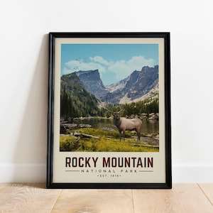 Rocky Mountain National Park Poster, Minimal Rocky Mountain Wall Art | Vintage National Park Poster | National Park Gift for Camping Decor
