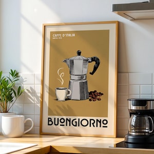 Italian Espresso Coffee Poster, Coffee Bar Art Print, Modern Kitchen Wall Art | Vintage Coffee Poster | Kitchen Art Print for Coffee Lover