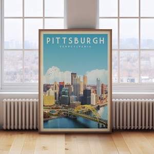 Pittsburgh Wall Art Print, Pittsburgh Retro Travel Poster, Pittsburgh Skyline Art, Pittsburgh Gift, Pennsylvania Vintage Home Decor