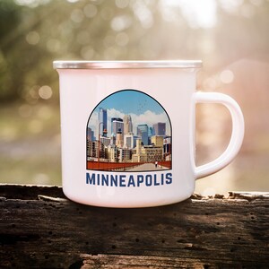 Minneapolis Emaillebecher, Minnesota Becher, Camping Becher, Metall Lagerfeuer Becher, Retro Kaffeetasse, Minneapolis Souvenir Geschenkidee