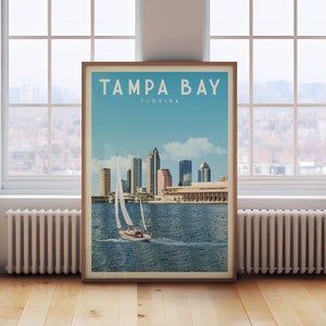 Tampa Bay Florida Poster, Tampa Wall Art, Vintage Tampa Bay, Florida Art Print, Tampa Bay Skyline, Retro Prints Florida