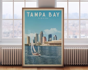 Tampa Bay Florida Poster, Tampa Wall Art, Vintage Tampa Bay, Florida Art Print, Tampa Bay Skyline, Retro Prints Florida