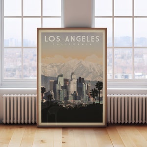Los Angeles California Wall Art, Downtown Los Angeles Skyline Poster Print, Retro LA Poster, Vintage Los Angeles Poster, California Gift