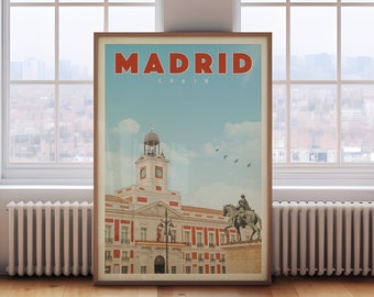 Madrid Poster, Spain Art Prints, Madrid Wall Art, Madrid Print, Puerta Del Sol Print, Spanish Art, Madrid Travel Poster, Vintage Spain