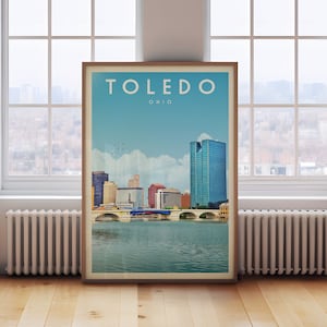 Arte de pared vintage de Toledo, póster del estado de Toledo, Ohio, impresión del horizonte de Toledo, decoración retro en lienzo para el hogar, regalo de Toledo, Ohio