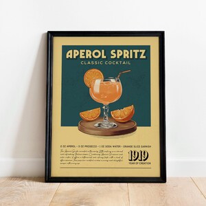 Aperol Spritz Print, Aperol Spritz Poster, Klassische Cocktailbar Wandkunst, Barwagen Kunstdrucke, Retro Cocktail Print, Barwagen Zubehör