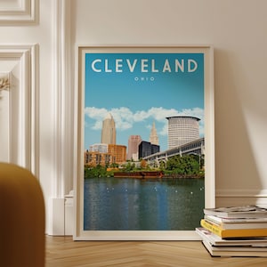 Cleveland Decor, Cleveland Travel Poster, Mid Century Ohio State Wall Art, Cleveland Skyline Print, Cleveland Digital Artwork