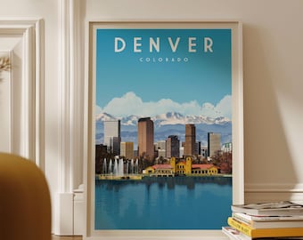 Denver Colorado Mountain Wall Art Print, Denver Colorado Poster, Denver Co Skyline Wall Decor, Rocky Mountain Art, Colorado Rockies Gift