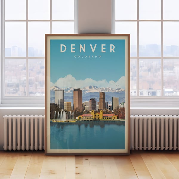 Denver Colorado Mountain Wall Art Print, Denver Colorado Poster, Denver Co Skyline Wall Decor, Rocky Mountain Art, Colorado Rockies Gift